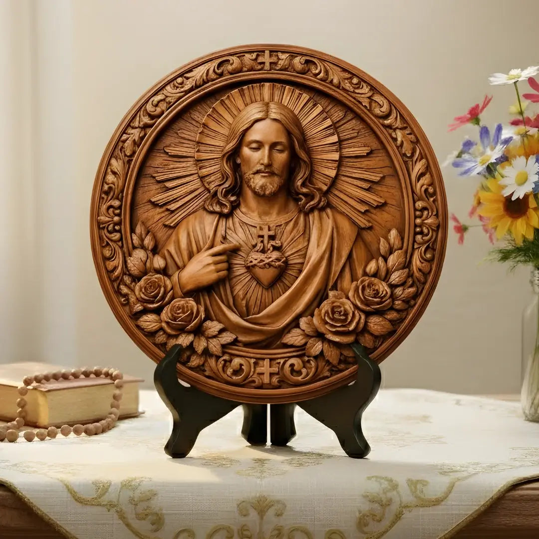 Quadro decorativo circular de Sagrado Coração de Jesus para Santuário Lar, Estilo Cores Vibrantes, Coleção Legado da Sacralle.